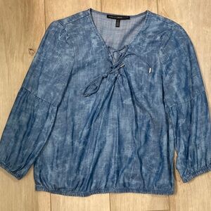 White House Black Market Blue Tie-Front Blouse